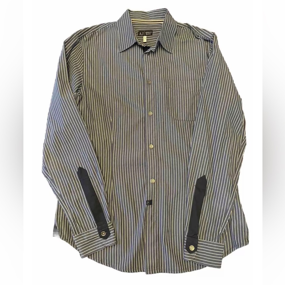Mens Armani Jeans Stripped Button Up Shirt Size XL Blue And White